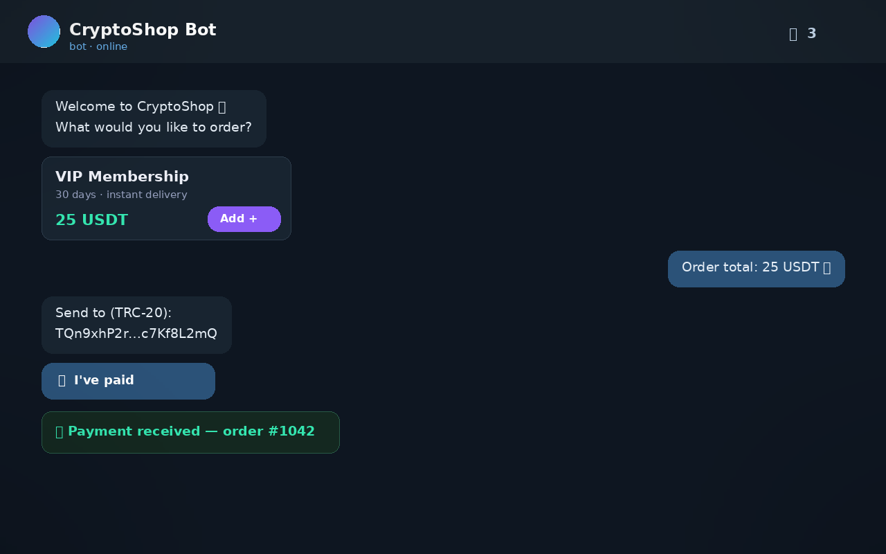 Crypto USDT shop bot preview